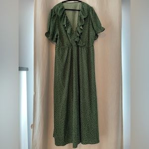 Green polka dot maxi dress